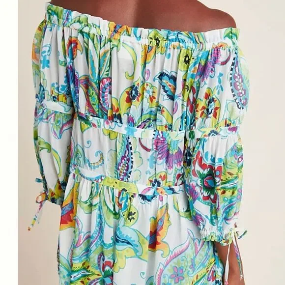 NWT Sheer Maeve Anthropologie Frankie Off-The-Shoulder Blouse Colorful SZ Small